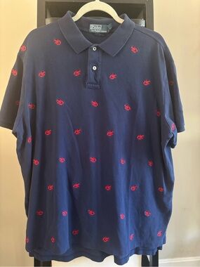 POLO by Ralph Lauren Navy Polo with Red Embroidered Lobster Pattern Mens XXL
